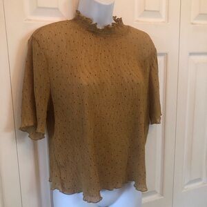 Lush Mustard Ruffled Mock Neck Short Sleeve Blouse